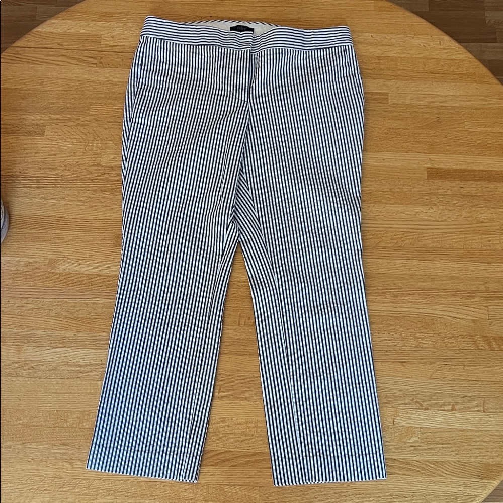J. Crew Navy and White ankle length Striped seersucker pant